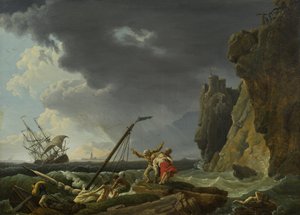 Shipwreck off a Rocky Coast